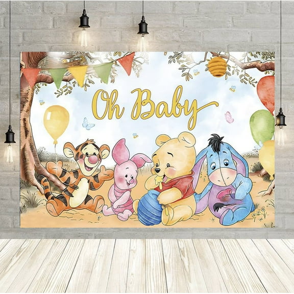 6040 inch Winnie the Pooh theme background cloth party decorations, Winnie the Pooh decorative background, suitable for children's birthday party photography background.