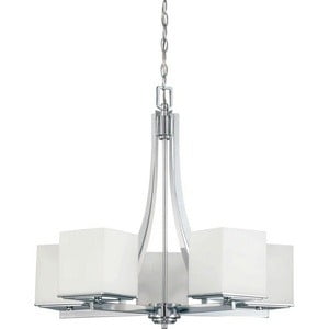 Bento Chrome 5-Light Mid-Size Chandelier with Satin White Shade