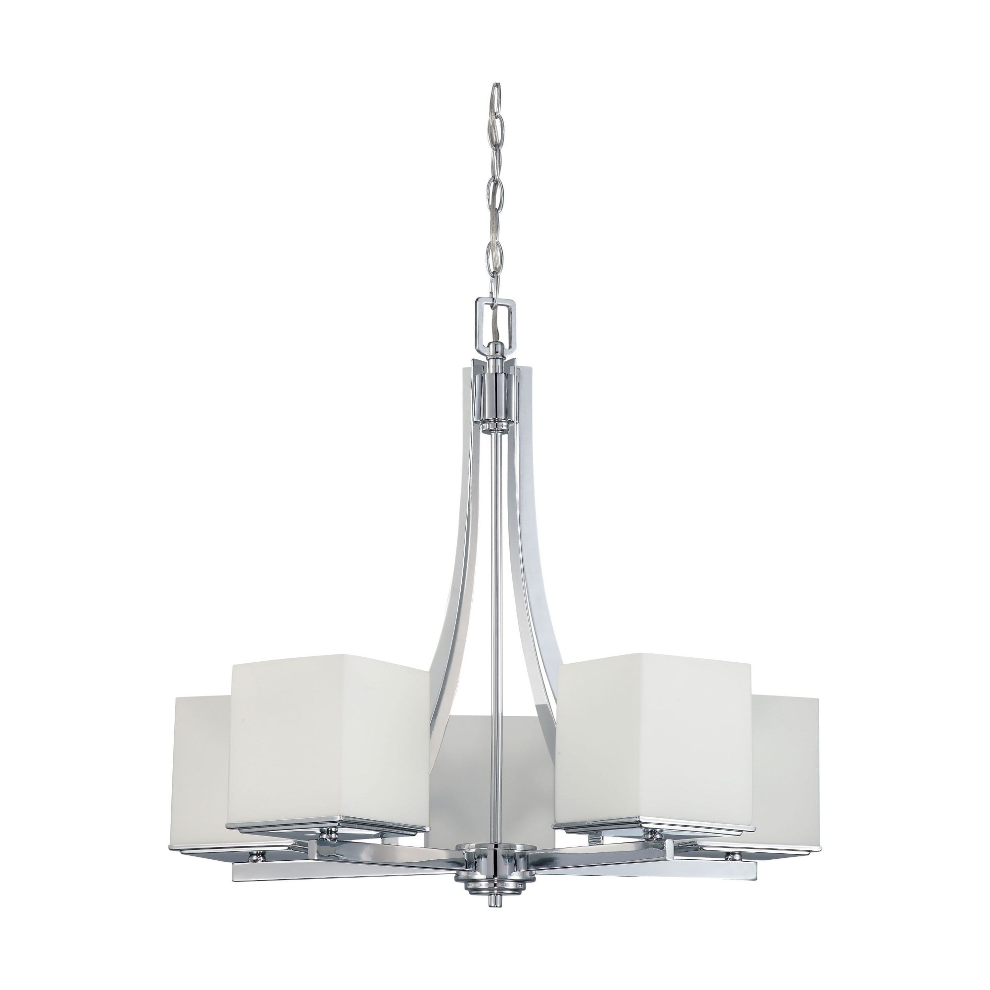 Bento Chrome 5-Light Mid-Size Chandelier with Satin White Shade
