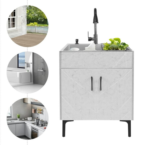 60*45*77cm Laundry Sink Grey Laundry Sink with Cabinet Rectangular Sink Cabinet for Homes, Restaurants