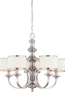 Candice Brushed Nickel 5-Light Chandelier with White Pleated Shades