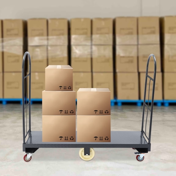60.5*15.7*52.2in Steel Dolly U-Boat Utility Push Cart Platform Hand Truck for Warehouses, Storage Rooms