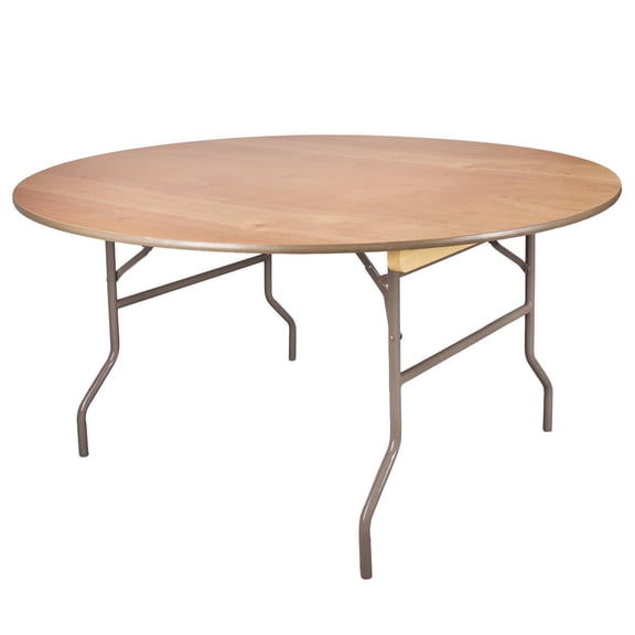 60" (5 Foot) Round Heavy Duty Vinyl Edge Plywood Folding Banquet Table with Warm Gray Legs by Chivari