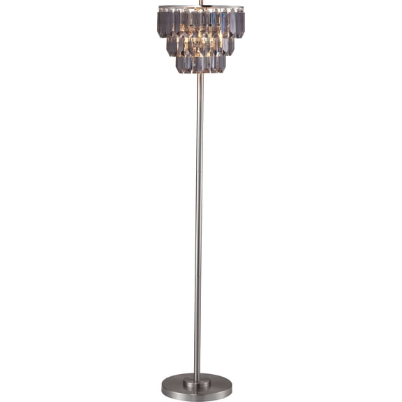 60.5"H Contemporary 3-Tier Crystal Shade Floor Lamp, Smoke Faux Crystal with Metal Base, 1PC - Living Room Lighting Fixture