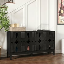 60.5" Mid Century Modern Buffet Cabinet. Storage For Dining Room, Kitchen. Black Cabinet With Adjustable Shelves & Tv Media Console Sideboard Cabinet, Modern. Room. Storage, 4 Doors