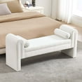 thumbnail image 1 of 60.5'Storage Bench with Armrests and Bolster Pillows, Upholstered Velvet Ottoman Bench with Lift-Top Storage, Multi-Scene Entryway Bench Bedroom Bench Living Room Bench, 300 LBS Capacity White, 1 of 6