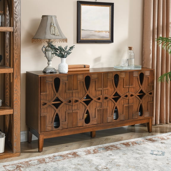 60.5" Walnut Buffet Cabinet with Spacious Storage / Organize Household Essentials Easily