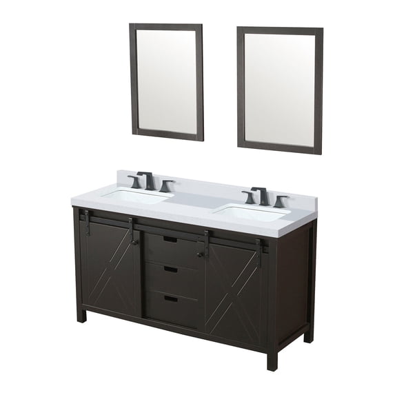 60.5 in. Wide Brown Wood Bath Vanity | Ideal for Family Bathrooms | Enjoy Stain - Resistant Countertop and Free Mirrors