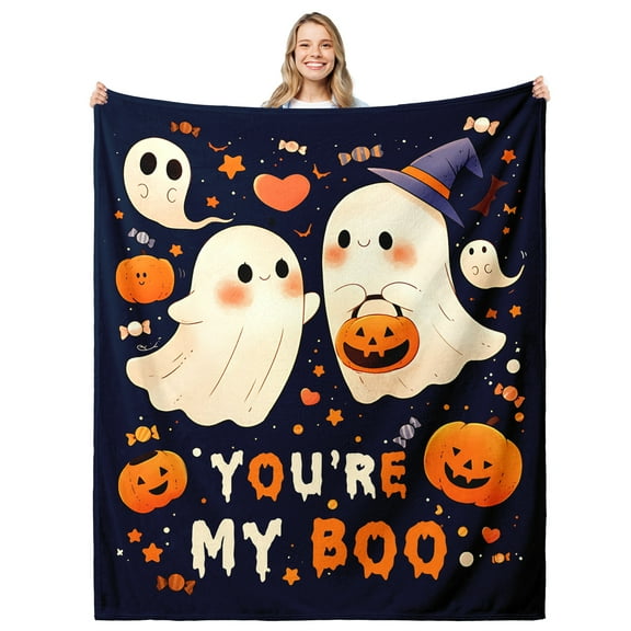 6050 Halloween Throw Blanket for Women Men Hallo-ween Boo Basket Stuffers Halloween Summerween Fall Blankets for Him Her Couple Boo Throw Blanket for Boyfriend Girlfriend Fuzzy Cozy Blankets for Sof