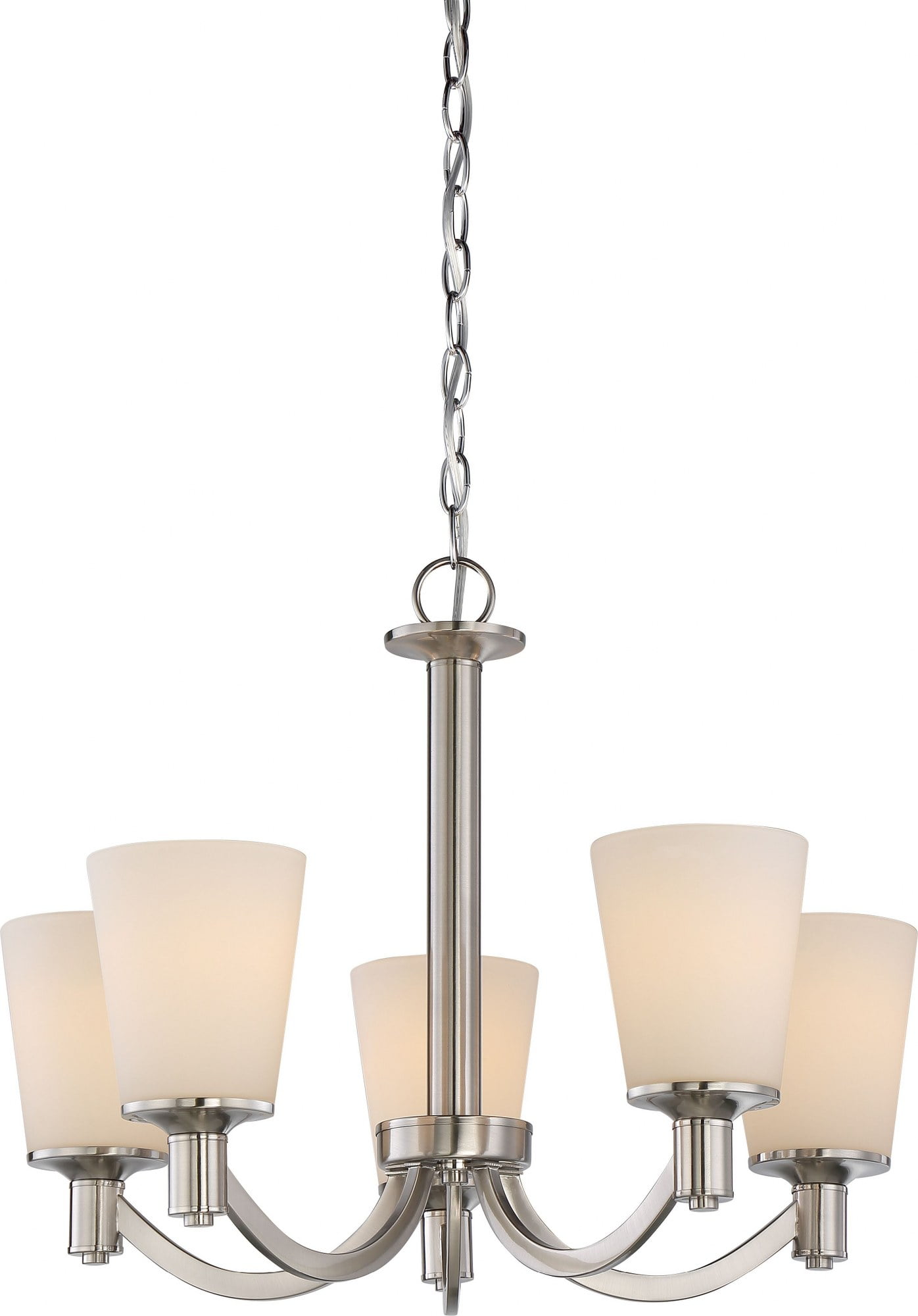 Laguna Brushed Nickel 5-Light Chandelier with White Glass