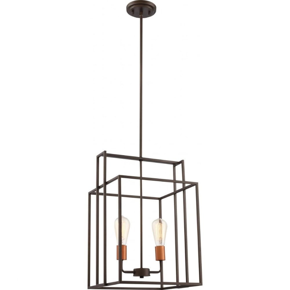 Lake Industrial Geometric 2-Light Pendant in Bronze/Copper