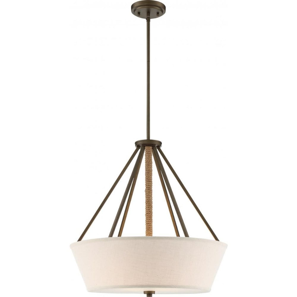 Seneca Mahogany Bronze 22" Geometric Pendant with Fabric & Glass Shade