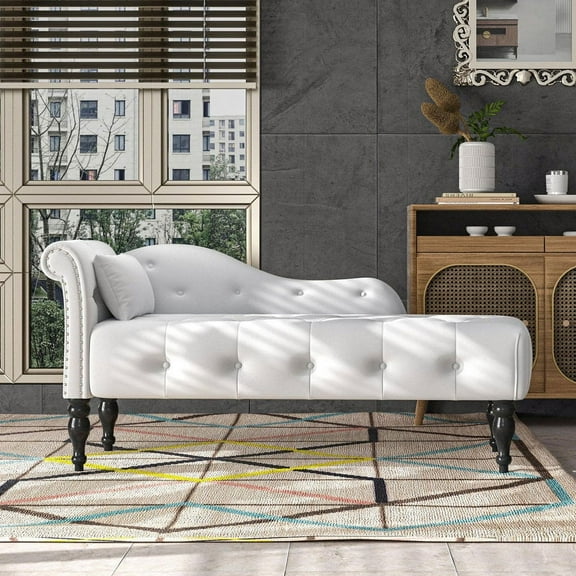 60.6"L Chaise with 1 Pillow and Solid Wood Legs, Modern Tufted Chaise Lounge Chair, Heavy Duty Chaise Lounge Indoor Furniture, Chaise for Living Room Bedroom