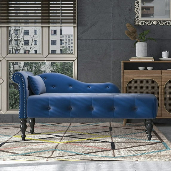 60.6"L Chaise with 1 Pillow and Solid Wood Legs, Modern Tufted Chaise Lounge Chair, Heavy Duty Chaise Lounge Indoor Furniture, Chaise for Living Room Bedroom