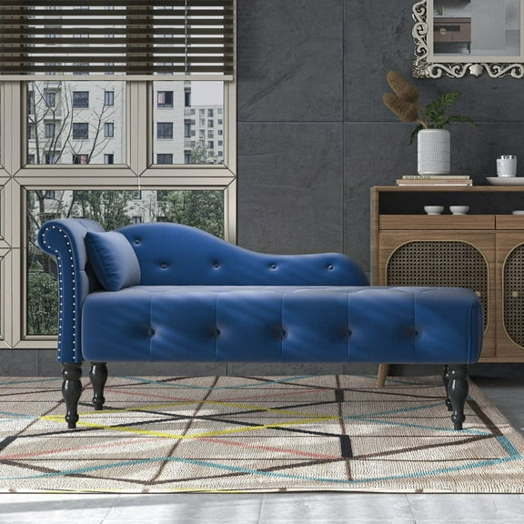 60.6"L Chaise with 1 Pillow and Solid Wood Legs, Modern Tufted Chaise Lounge Chair, Heavy Duty Chaise Lounge Indoor Furniture, Chaise for Living Room Bedroom