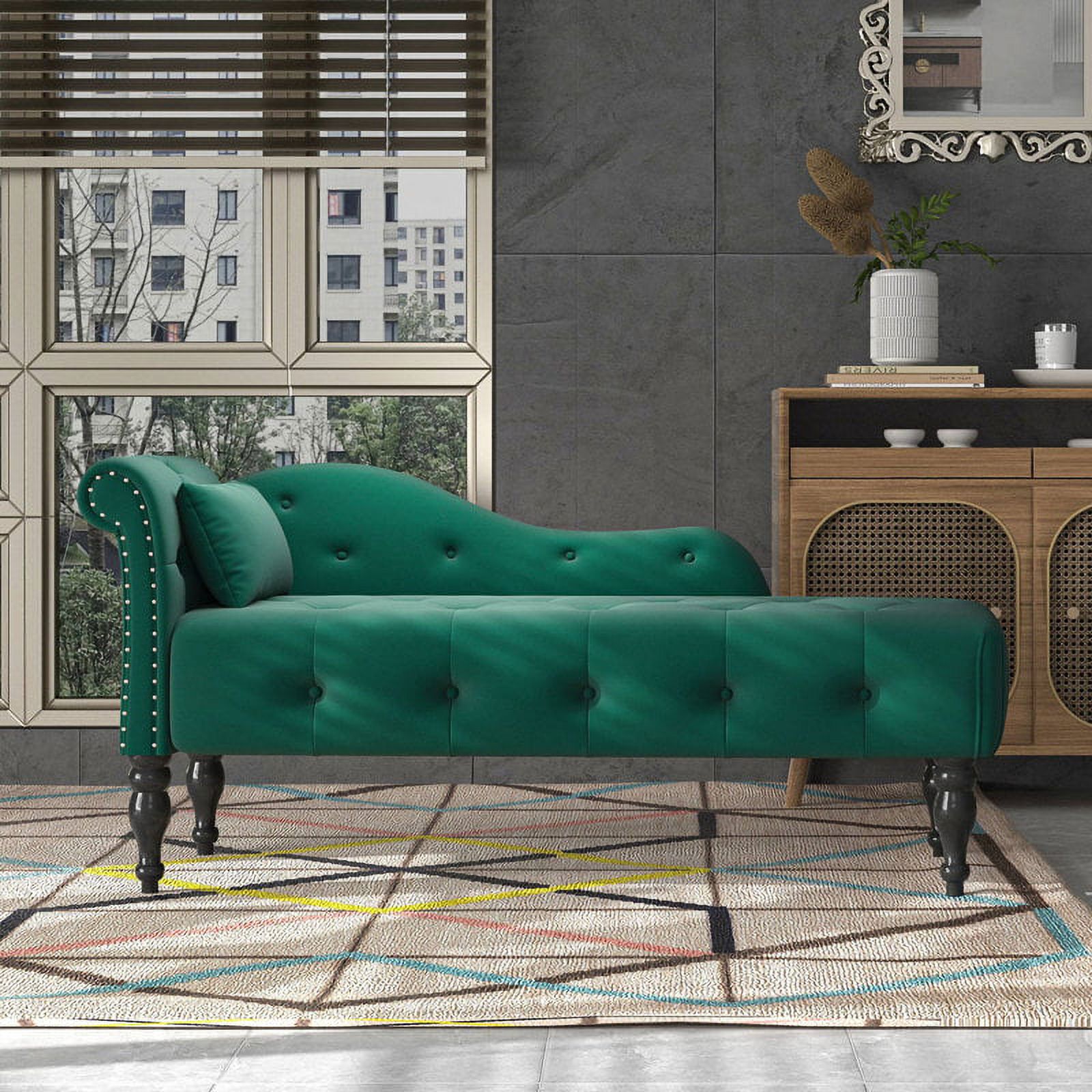 60.6"L Chaise with 1 Pillow and Solid Wood Legs, Modern Tufted Chaise