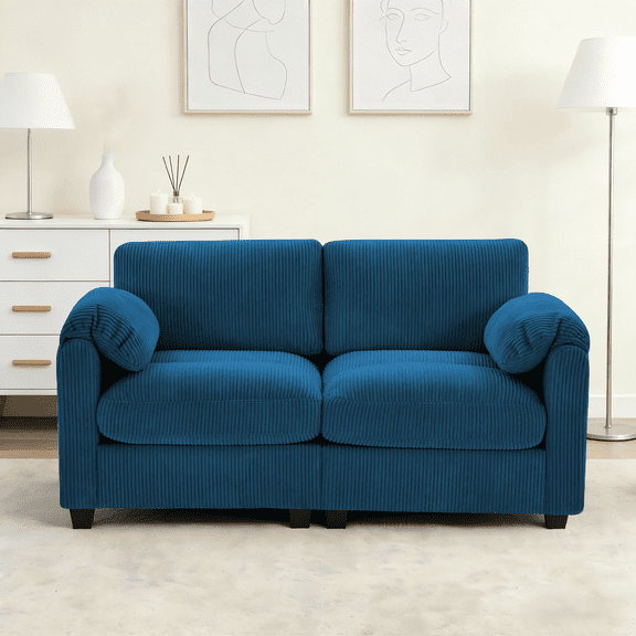 60.6" Modern Corduroy Loveseat Sofa 2 Seater Couch for Living Room Bedroom Office Reading Room, Navy