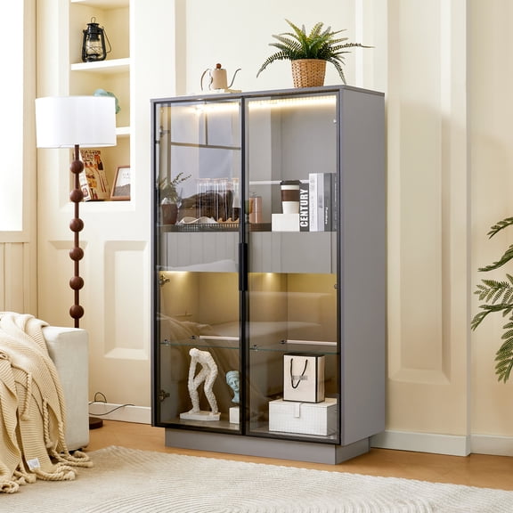 60.6'' Tall Storage Cabinet with LED / Organize Collection in Study