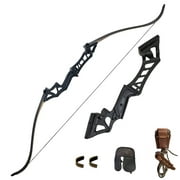 60" 60lbs Black Metal Riser Recurve Bow for Outdoor Hunting Archery Competition Shooting Right Hand Adult Takedown Long Bow