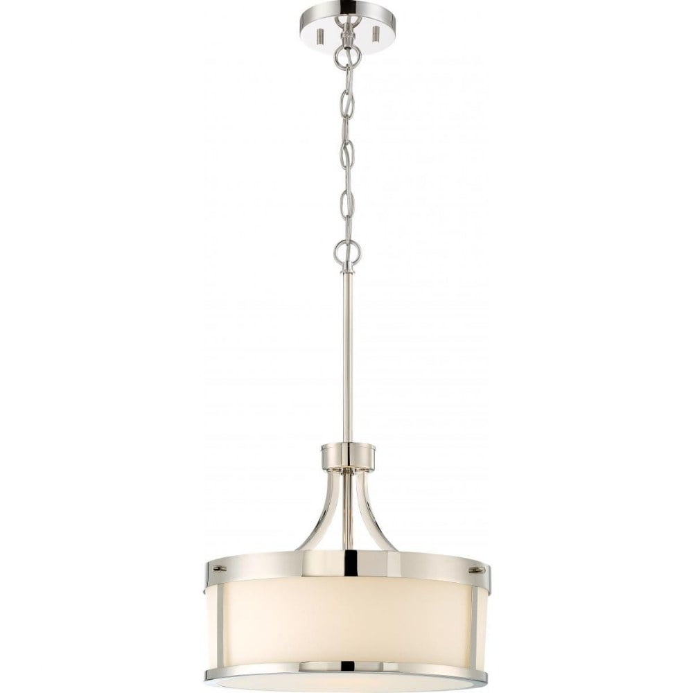 Polished Nickel Drum Pendant with Frosted Glass Shade