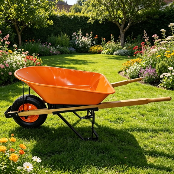 60.63" Wheelbarrow with 14.96 Inch Pneumatic Tire,Hand Trucks with Metal Handle,Suitable for Moving Plants Soil Mulch,Outdoor Use,Orange