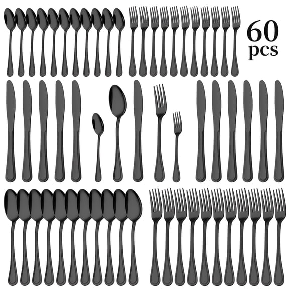 60/65/84Pcs Golden Silverware Set, 12 Person Service, Stainless Steel Flatware Set for Family Gatherings Camping Barbecue, Reusable Cutlery Kit, Kitchen Utensils Decor & Storage, Ideal for Christmas