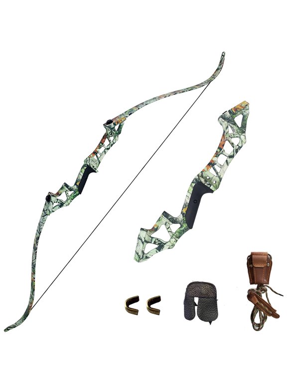 60" 65lbs Camo Metal Riser Recurve Bow for Outdoor Hunting Archery Competition Shooting Right Hand Adult Takedown Long Bow