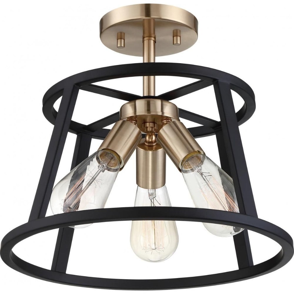 Chassis 3-Light Semi-Flush Mount in Copper Brushed Brass and Matte Black