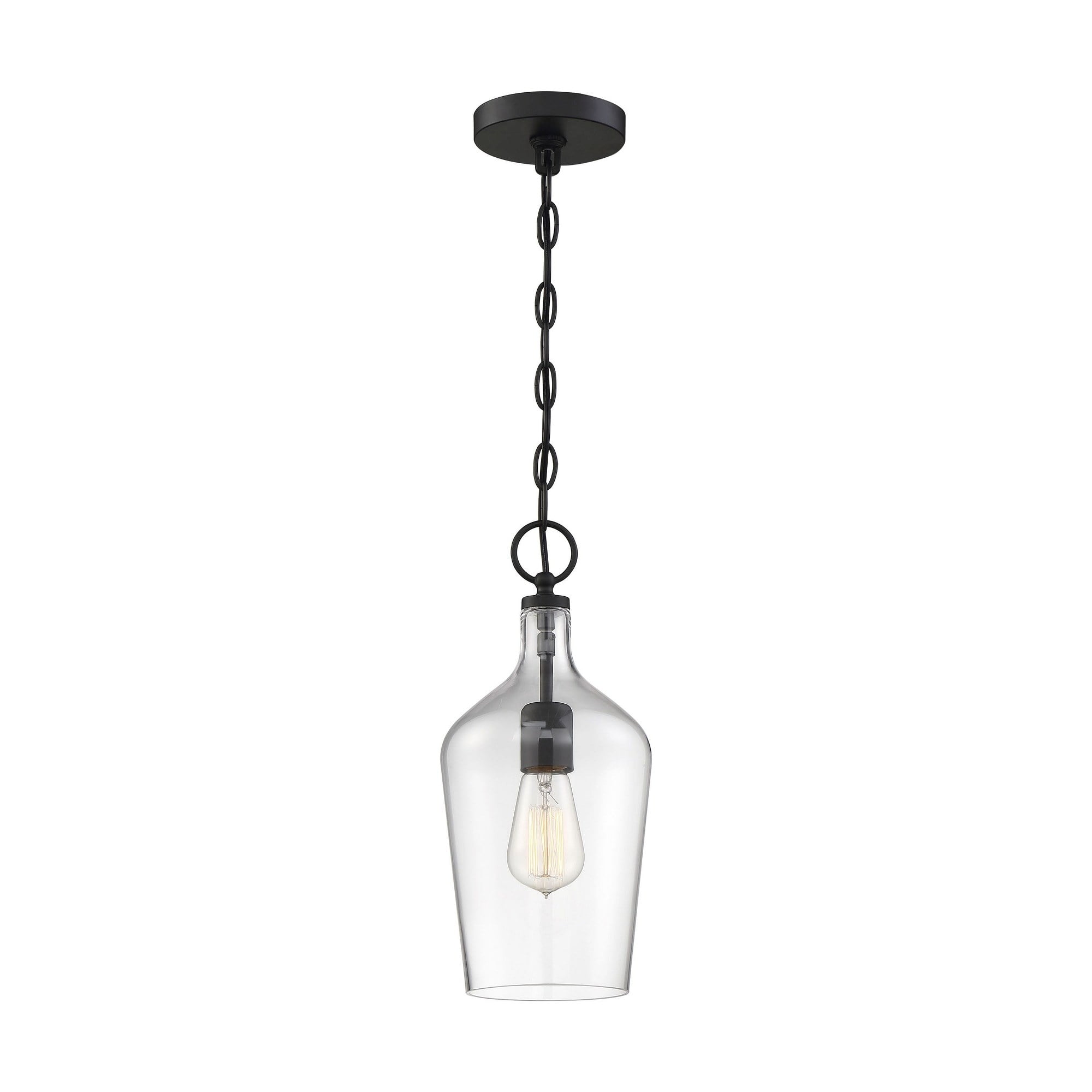 Hartley 14'' Matte Black and Clear Contemporary Pendant Light