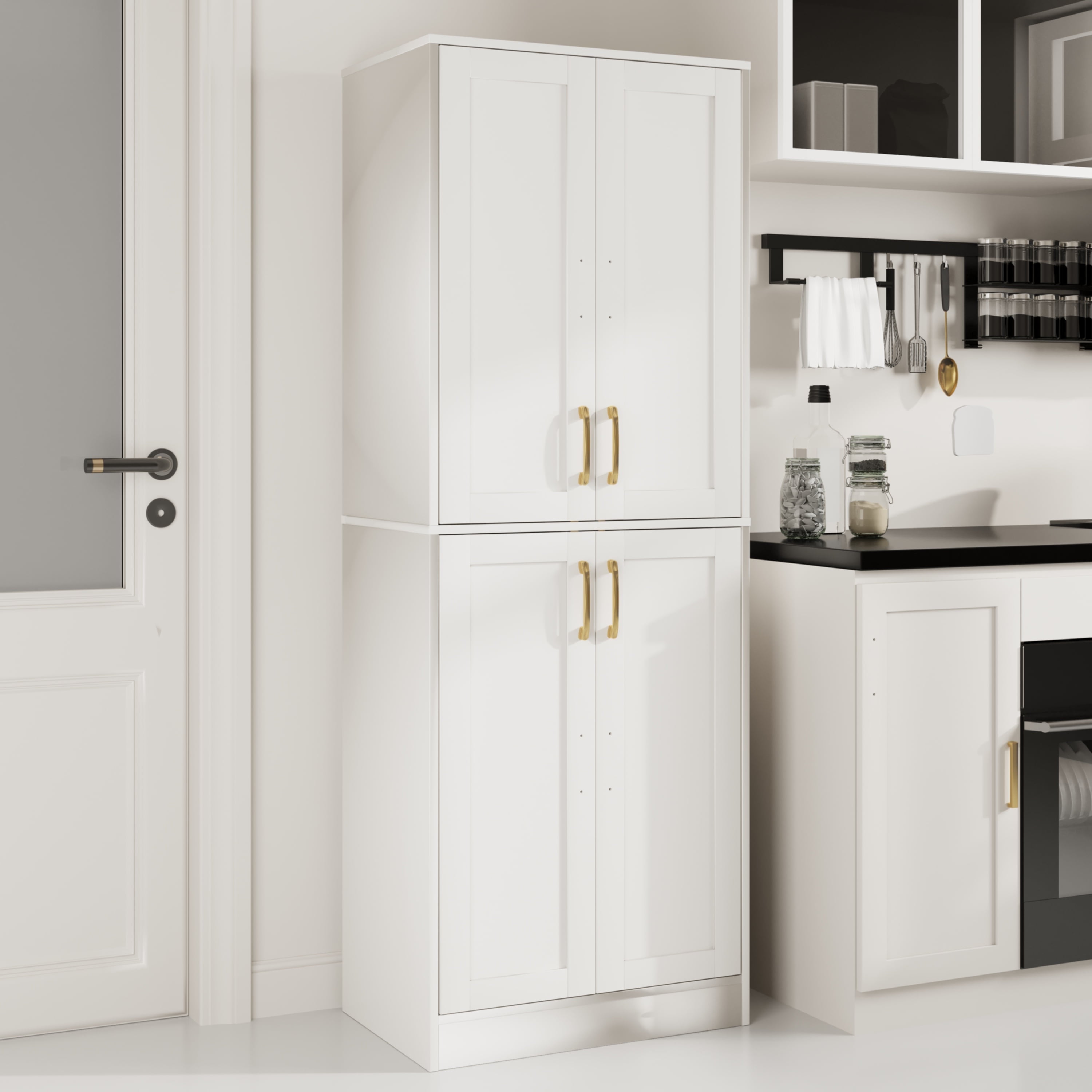 BOCVKENN 67.7" Tall Kitchen Pantry,Farmhouse Storage Cabinet withAdjustable Shelves,Farmhouse Pantry Cabinet with 4Doors,for Kitchen,Dining Room,Living Room