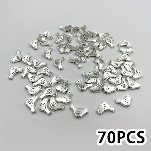 60/70/80pcs Of Antique Silvery Bird-shaped Loose Zinc Alloy Metal Spacer Beads, Suitable For DIY Jewelry Making, Bracelets, Necklaces, Earrings And Jewelry Making Accessories, Ideal Gifts