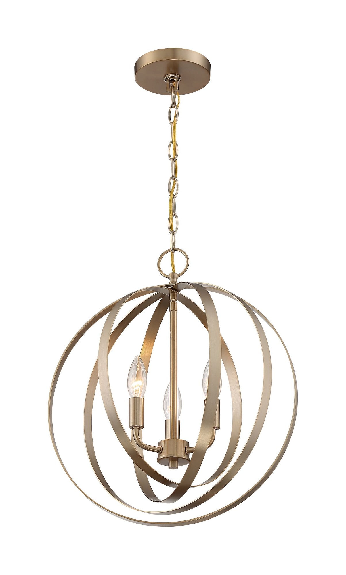 Pendleton Burnished Brass 3-Light Globe Pendant, 16" Wide