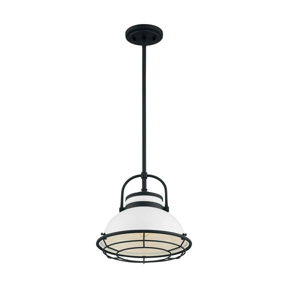 60/7084-Nuvo Lighting-Upton-1 Light Large Pendant in Nautical/Coastal Style-12 Inches Wide by 11.13 Inches High-Gloss White/Black Finish