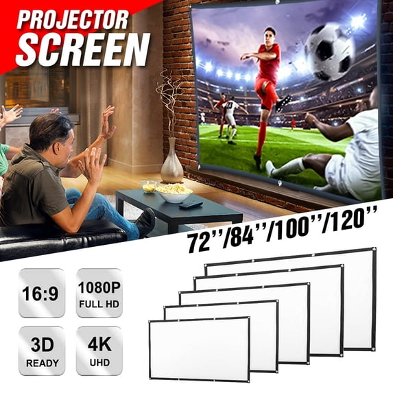 60/72/84/100/120/150" Projector Screen,16:9 Portable Indoor Outdoor Projection Movie Screen Foldable Wall Mounted with Peel and Hooks