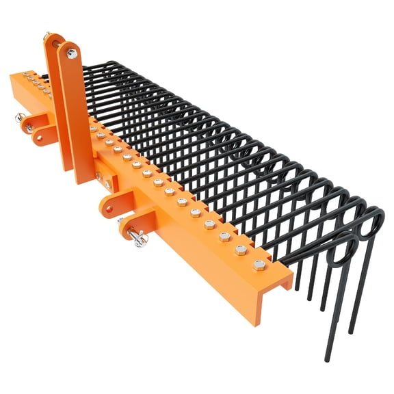 60/72 Inch Pine Straw Rake, Durable Powder Coated Steel Landscape Rake Attaches to Cat 0 Cat 1, 3 Point Hitch for Pine Needles, Leaves, Dry Grass, Thatch, 30 Coil Spring Tines