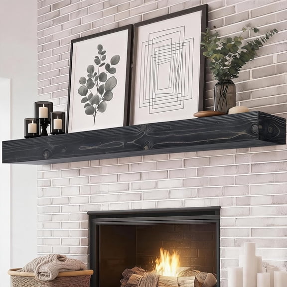 60/72" Rustic Solid Wood Floating Fireplace Mantel Shelf – Farmhouse Wall-Mounted Mantle for Living Room Decor with Natural Wood Grain Finish