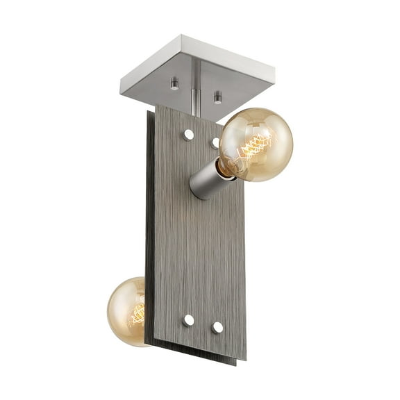 60/7221 Nuvo Lighting Stella-2 Light Semi-Flush Mount in Industrial Style-6 Inches Wide by 15.75 Inches High-Driftwood/Brushed Nickel Finish