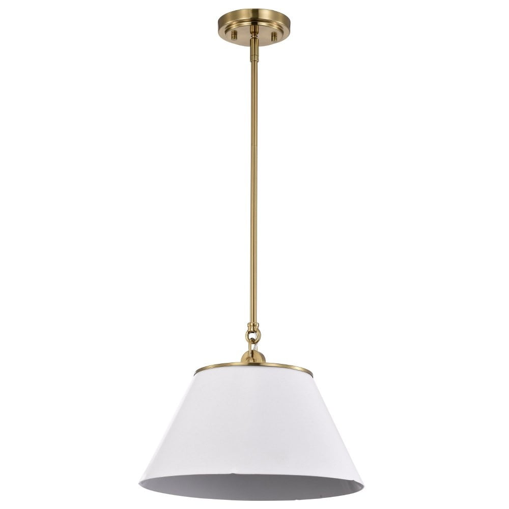 Dover Medium Vintage Brass Pendant with White Glass Shade