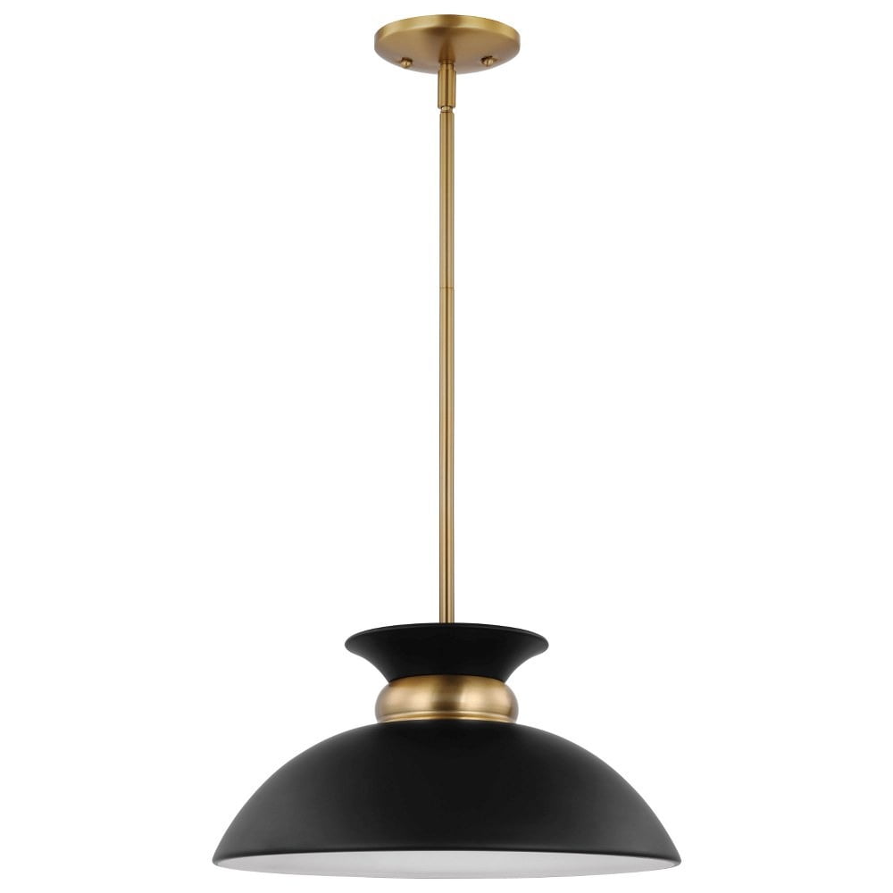 Matte Black and Burnished Brass 15" Pendant Light