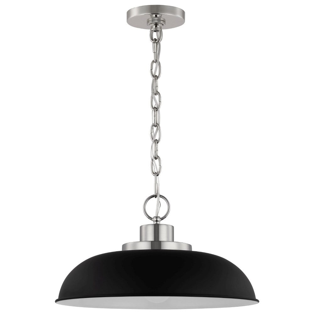 Colony Modern Matte Black & Polished Nickel Dome Pendant Light
