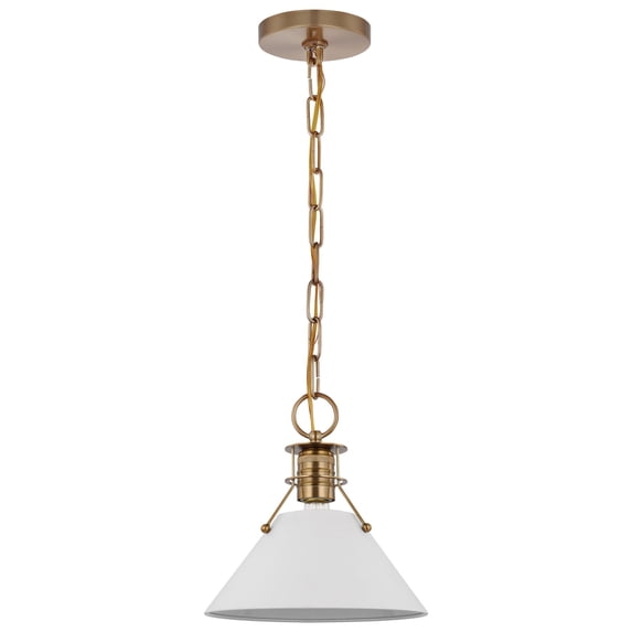 Nuvo Lighting Outpost 1 Light Small Pendant Matte White with Burnished Brass