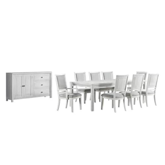 60-78-96 in. Dover Rectangular Expandable Dining Table Set, Cerused White Oak Wood - 10 Piece