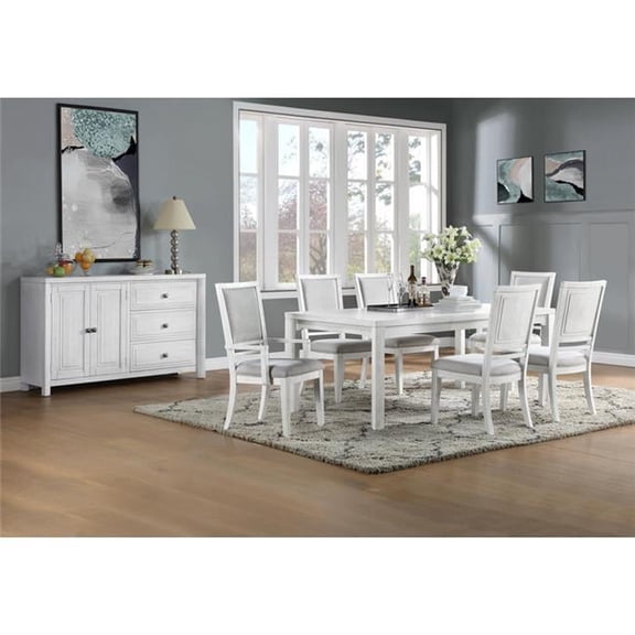 60-78-96 in. Dover Rectangular Expandable Dining Table Set, Cerused White Oak Wood - 8 Piece