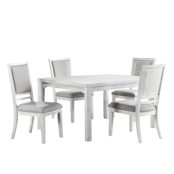 60-78-96 in. Dover Rectangular Large Expandable Dining Table Set, Cerused White Oak Wood - 5 Piece