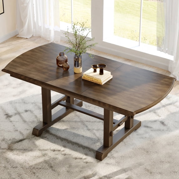 60"-78" Extendable Dining Table, Farmhouse Wooden Kitchen Table with Removable Leaf, Large Expanding Table for 4-8 (Brown)