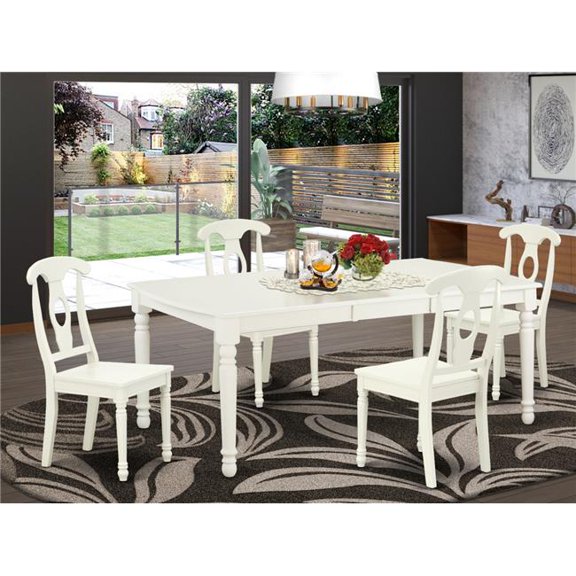 60-78 in. Dover Rectangular Table with 18 in. Leaf & 4 Panel Back Chairs - Linen White, 5 Piece