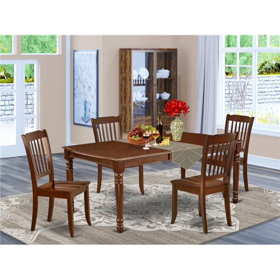 60-78 in. Dover Rectangular Table with 18 in. Leaf & 4 Vertical Slatted Chairs - Mahogany, 5 Piece