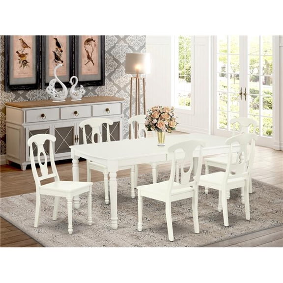 60-78 in. Dover Rectangular Table with 18 in. Leaf & 6 Panel Back Chairs - Linen White, 7 Piece