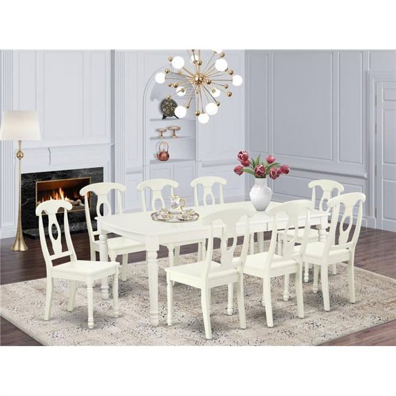 60-78 in. Dover Rectangular Table with 18 in. Leaf & 8 Panel Back Chairs - Linen White, 9 Piece