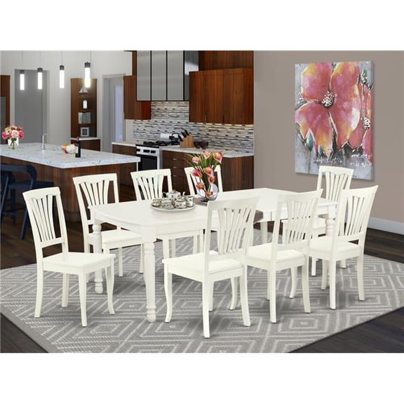 60-78 in. Dover Rectangular Table with 18 in. Leaf & 8 Vertical Slatted Chairs - Linen White, 9 Piece